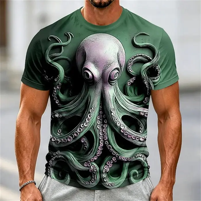 T-shirts imprimés en 3D pour hommes, design graphique rétro avec tentacules, col rond, manches courtes, pour les amateurs de l'océan, mode urbaine tendance