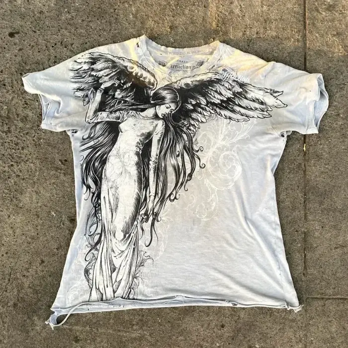 Sweat-shirt gothique noir pour hommes, Style foncé, ample, Unique, imprimé d'ailes sur la poitrine a