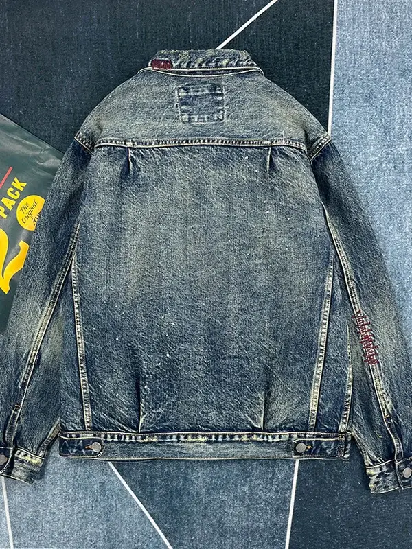 Veste Cargo en Denim lourd pour hommes, rétro américain, mode 100% coton lavé, vieux multi-poches, v