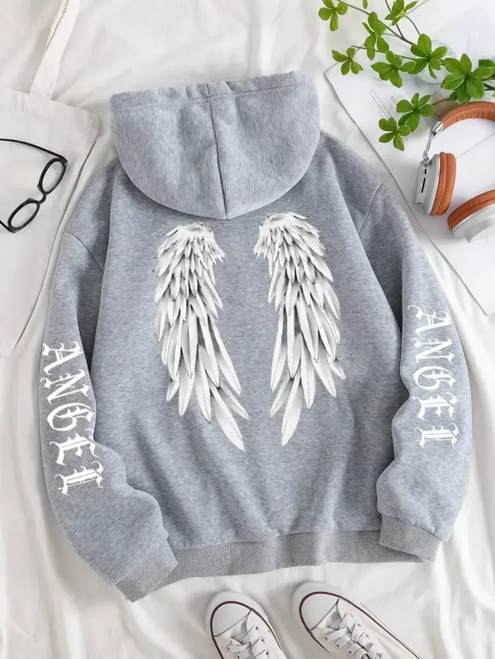 Magnifique sweat à capuche pour femmes avec ailes d'ange, chaud et confortable, sweat à capuche déco