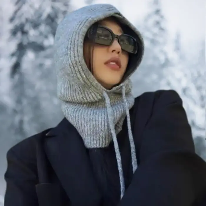Casquettes à capuche tricotées femmes hommes hiver cou couverture cagoule chapeaux extérieur chaud laine cordon