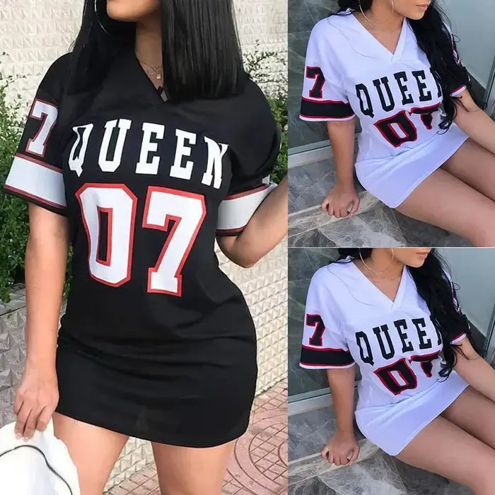 Vêtements européens et américains Été 07 LeTTer imprimé T-shirt mi-long V Pull à col en soie de lait doux pour la peau ShorT-sl...