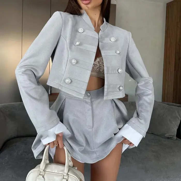 Ensemble décontracté pour femme avec col montant, idéal pour le printemps et l'été, style urbain, bl