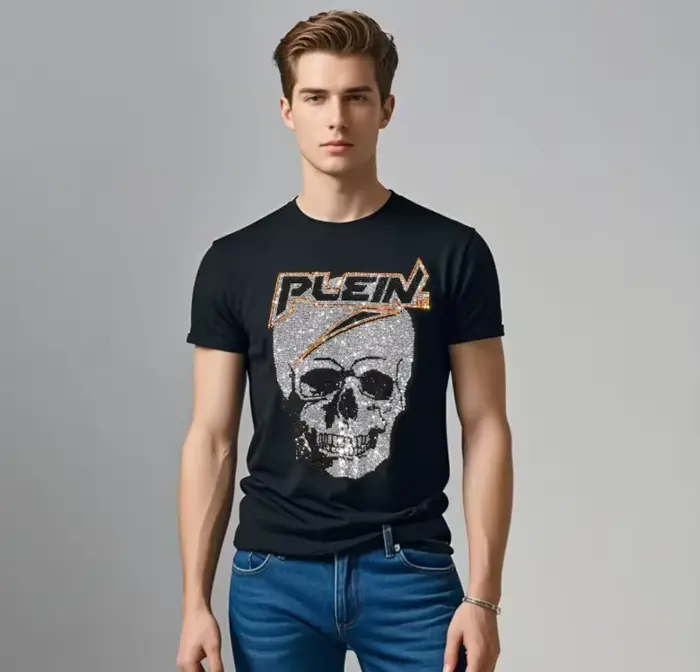 Marque lettre strass ali Plein marque haut T-shirt mode col rond