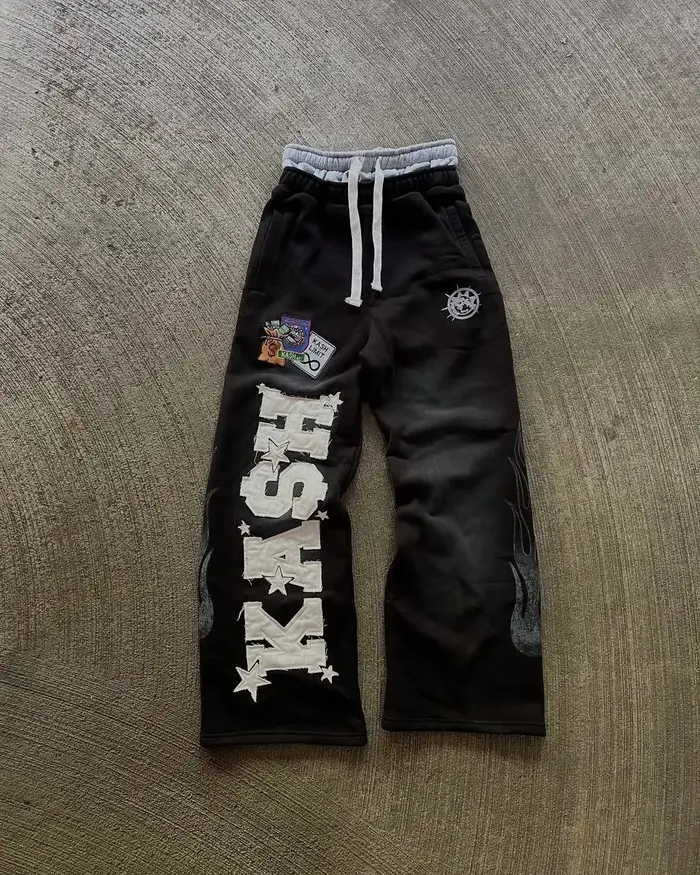 High Street Trendy Pantalon High Street Ins Trendy Marque Hommes et Femmes Lâche Droite Tube Brodé I