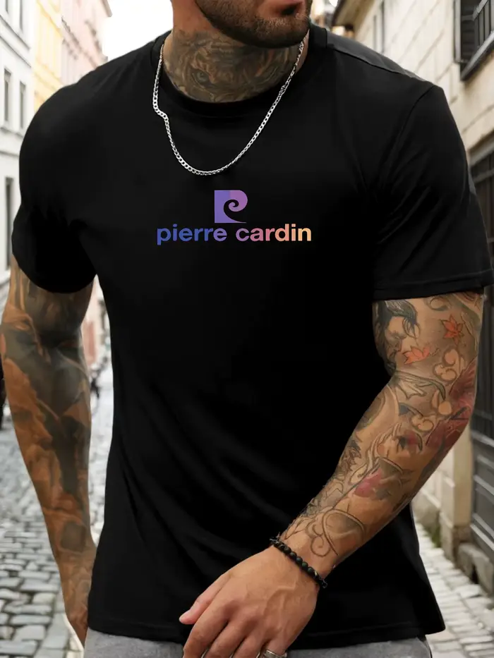 T-shirt à manches courtes pierre cardin chemise imprimée à motif 100 % coton pour hommes été col rond respirant mode
