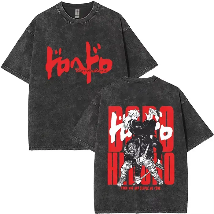 T-shirt imprimé Dorohedoro délavé, surdimensionné, unisexe, style Harajuku, streetwear tendance, en coton, manches courtes, mode homme et femme, doux.