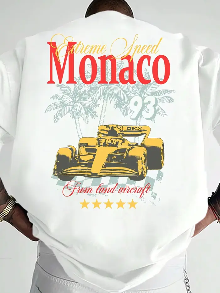 T-shirt imprimé vintage pour homme, motif course automobile, non texturé, Monaco 236,22 cm, design g