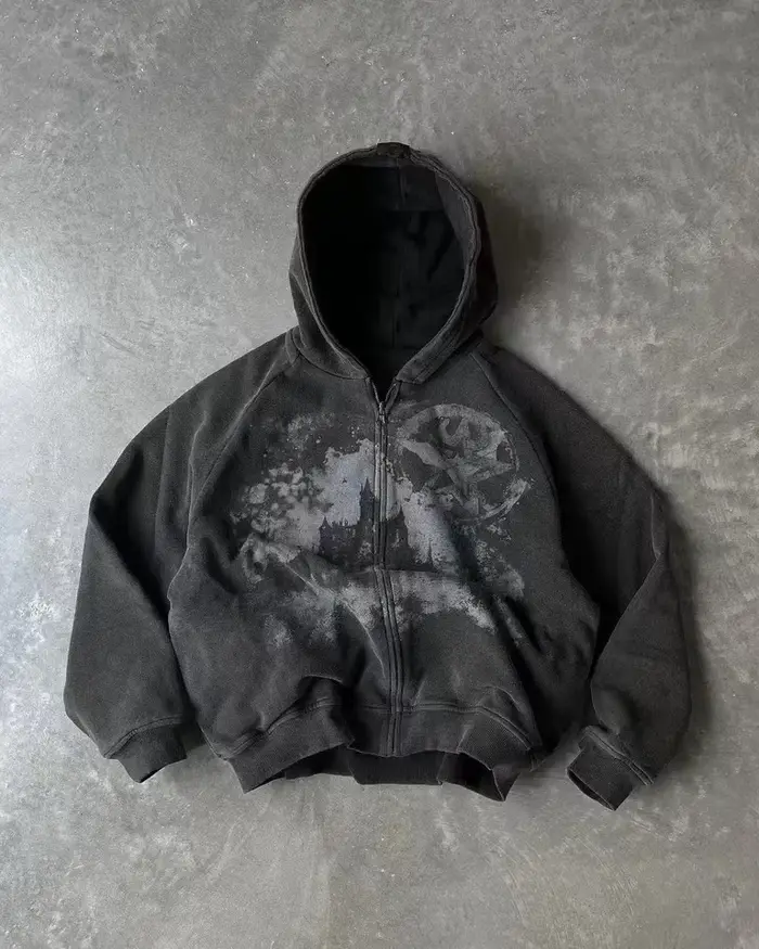 Sweat à capuche gothique Y2k pour hommes, Streetwear Hip Hop, Harajuku, motif gothique, fermeture éc