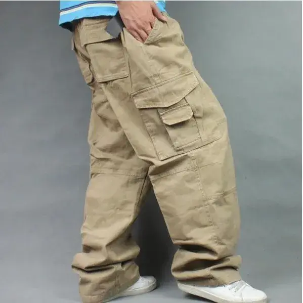 Pantalon Cargo pour hommes, décontracté, hip hop, sarouel, droit, en coton, jambes larges, grande ta