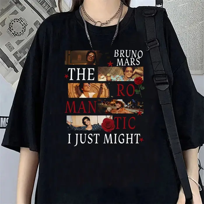 Bruno Mars The Romantic Tour – T-shirt décontracté à col rond