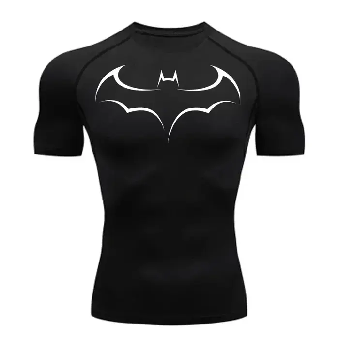 T-shirt de compression moulant pour homme à imprimé chauve-souris, à manches courtes, pour la course