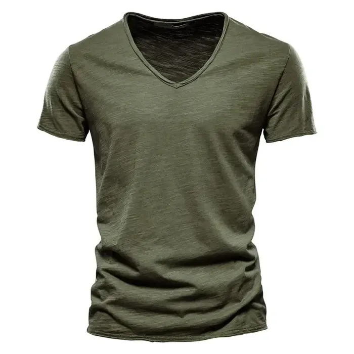 Nouveau 100% coton hommes T-shirt hauts col en V mince à manches courtes t-shirts de haute qualité