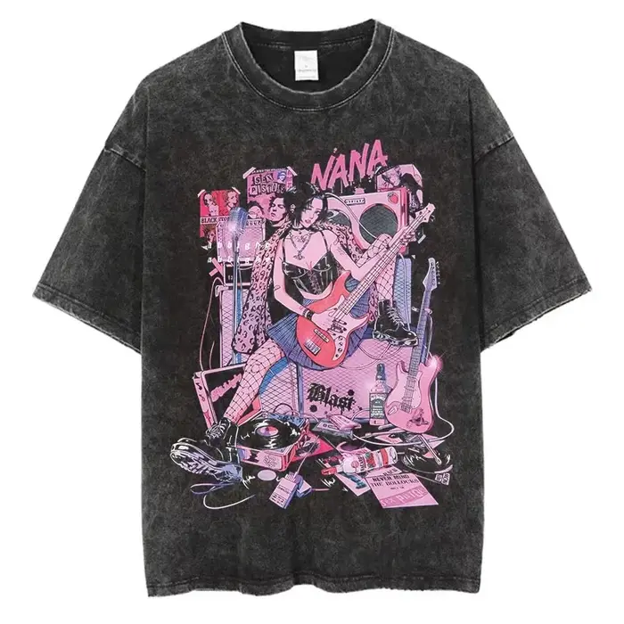 T-Shirt délavé Vintage imprimé dessin animé japonais Nana Osaki, Streetwear Harajuku, T-Shirt graphi