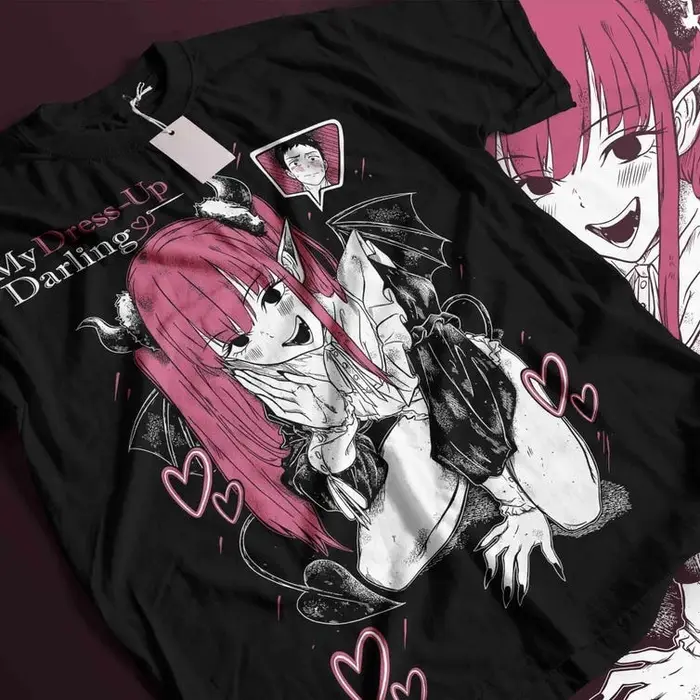 Soldes d'été : T-shirt graphique My Dress-Up Darling Marin Kitagawa, style Hip Hop Streetwear, coupe