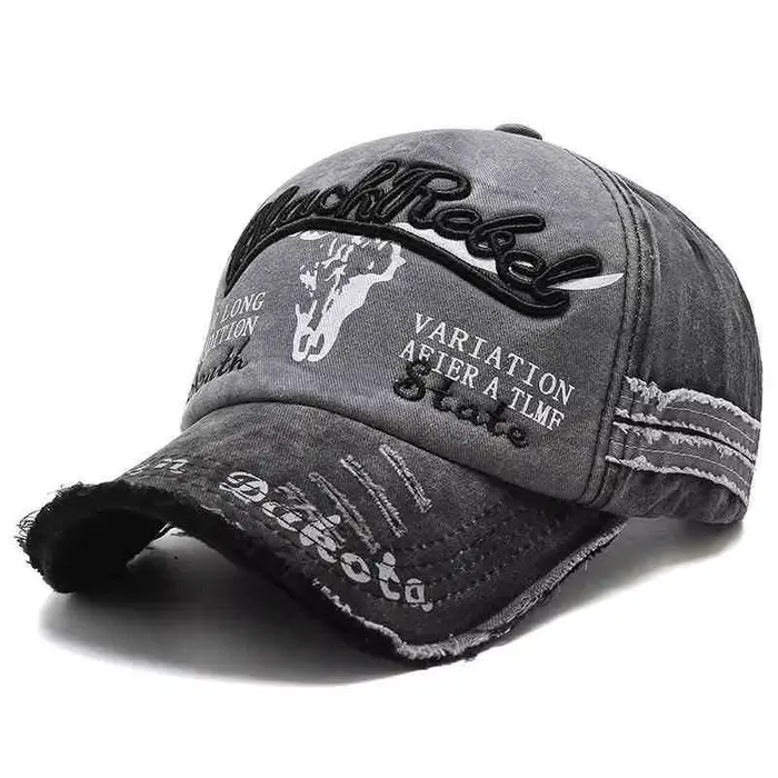 Chapeau tête de taureau pour hommes, lettres brodées, casquette de Baseball rétro lavée, ancienne Ve