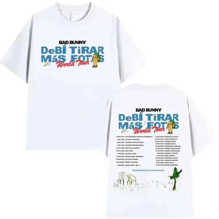 T-shirt Bad Bunny Tour Vintage Délavé Oversize Streetwear Homme Femme Été Coton Manches Courtes Merc