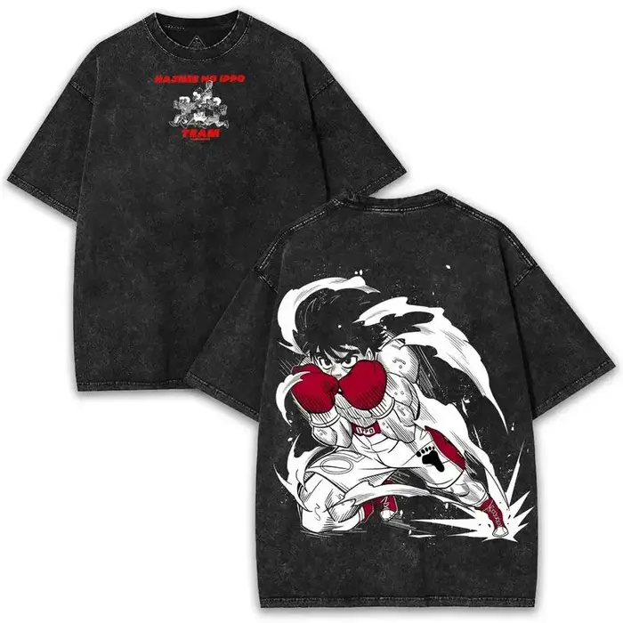 Ippo Makunouchi T-shirt graphique Anime Ippo Makunouchi Vintage lavé surdimensionné T-shirt hommes f