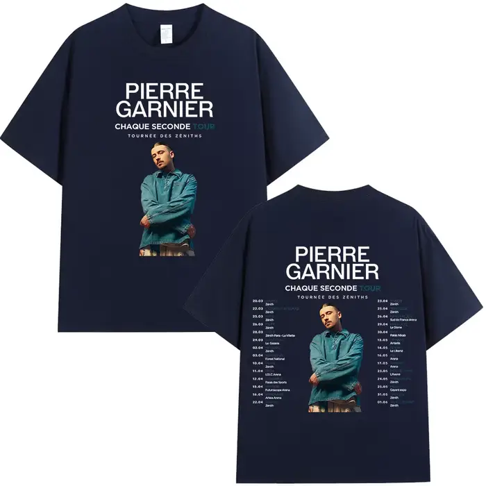Pierre Garnier Chaque Seconde 2025 Tour Merch T-shirts Hip Hop mode Vintage T-shirt hommes à manches courtes coton