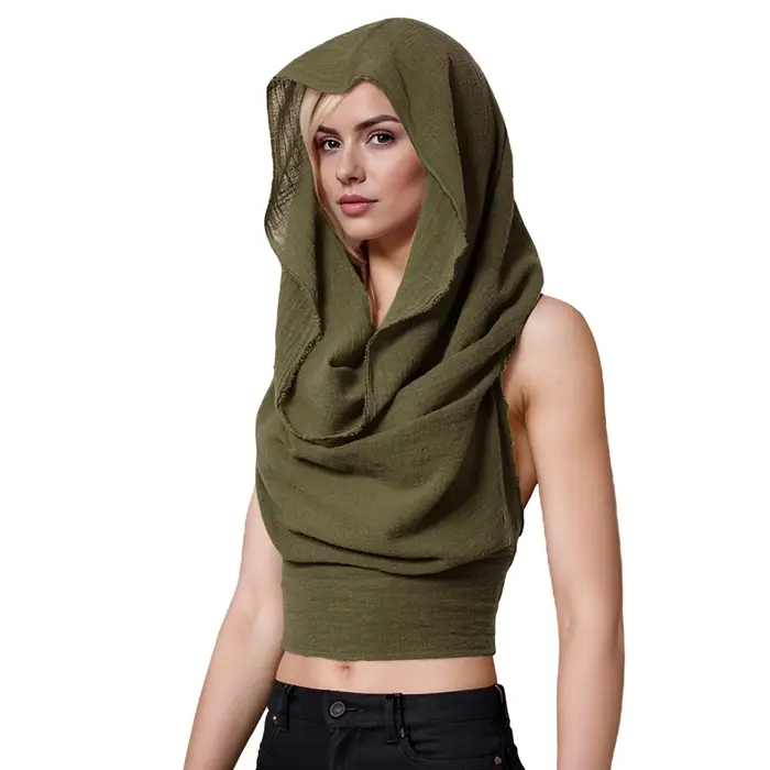 Hauts courts à capuche pour femmes, débardeur Boho, dos nu, croisé, gilet à capuche
