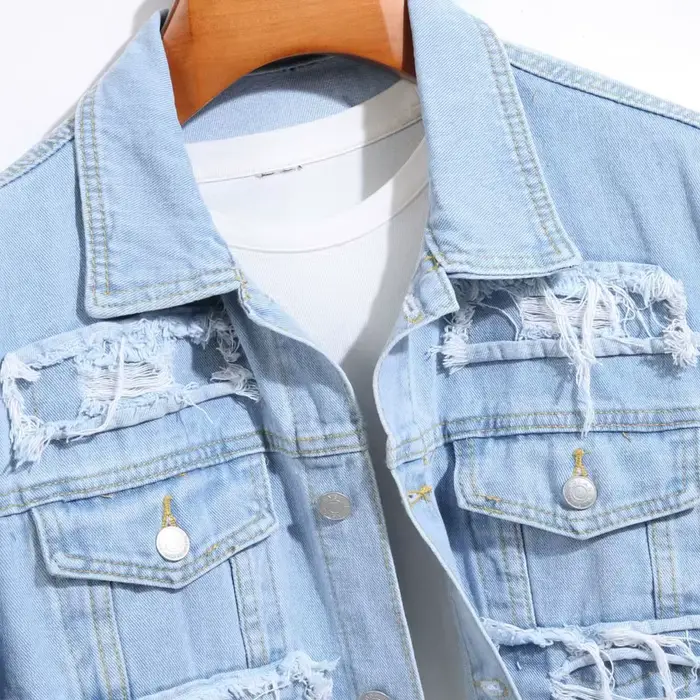 Veste en jean déchirée pour hommes