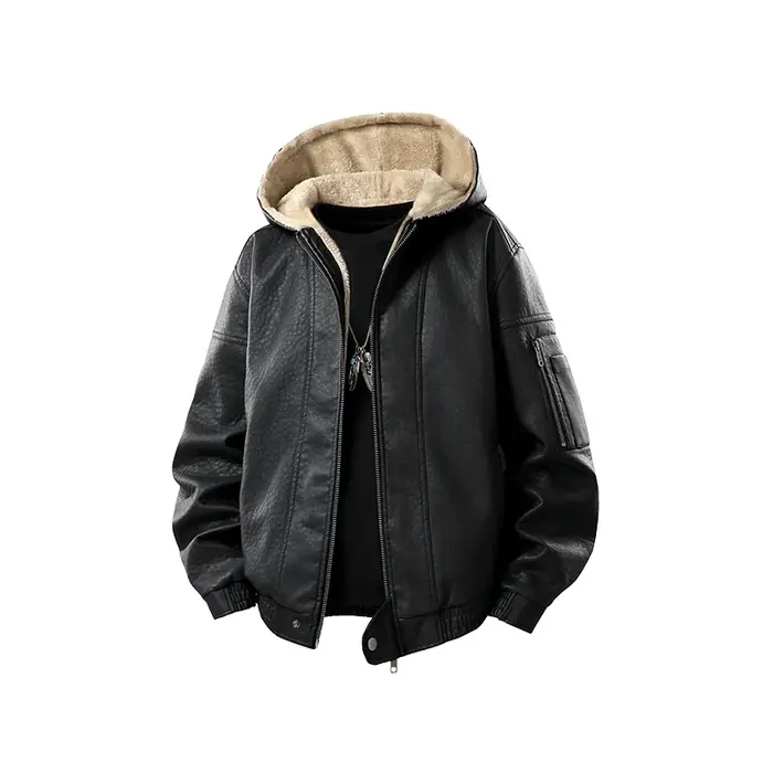 Veste en cuir à capuche décontractée pour hommes, chaud d'hiver, marque de qualité, veste de Locomot