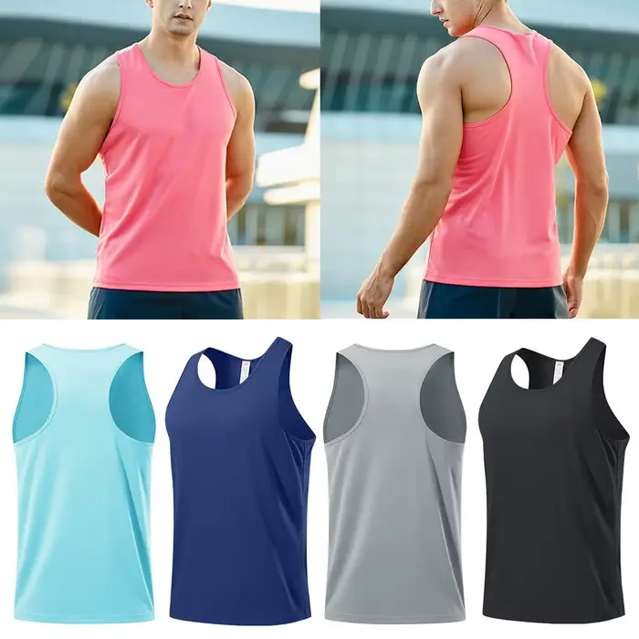 2025 nouveau T-Shirt sans manches pour hommes gilet en maille couleur unie dos nageur hauts chemise décontractée
