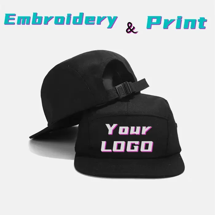 Logo personnalisé 5 panneaux casquettes Snapback pour hommes réglable bord plat lavé coton Camping chapeaux unisexe