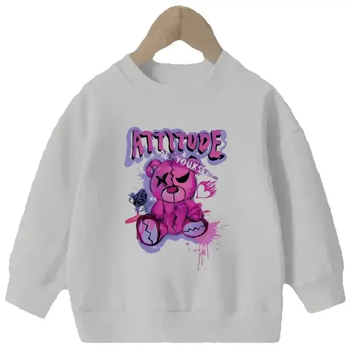 Sweat à capuche imprimé ours en peluche à manches longues et col rond, adapté aux garçons et aux fil