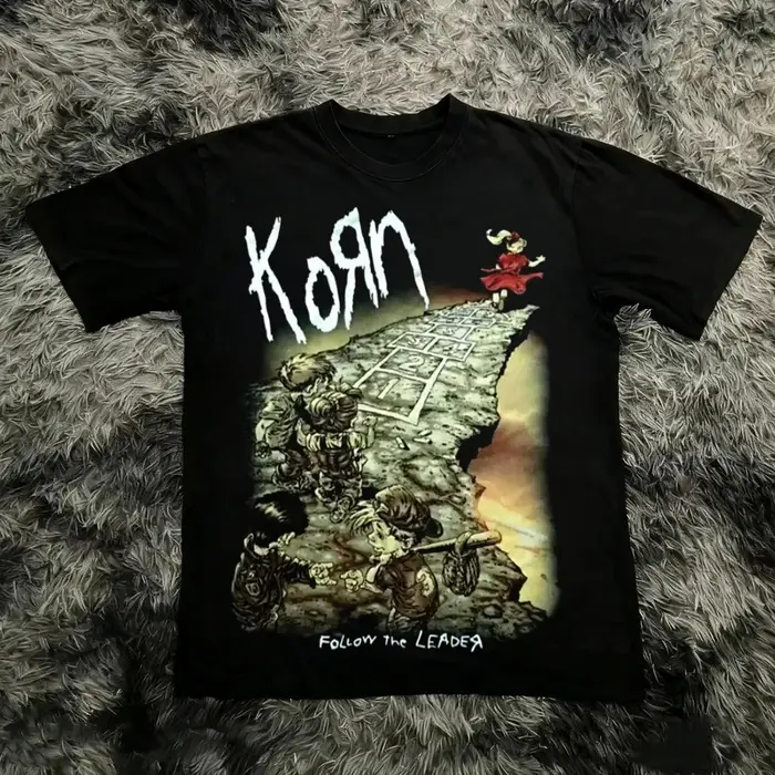 Korn Follow The Leader T-shirt en coton imprimé double face Metal Band Tee pour hommes et femmes
