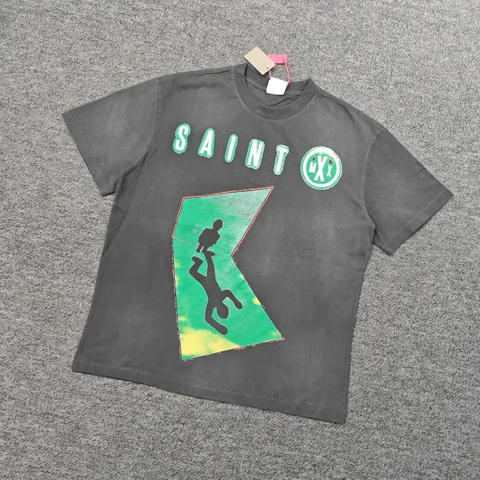 Yao mode Saint de Michael tout-match ample surdimensionné Vintage décontracté de haute qualité 1:1 Streetwear marque de luxe t-shirt pour hommes