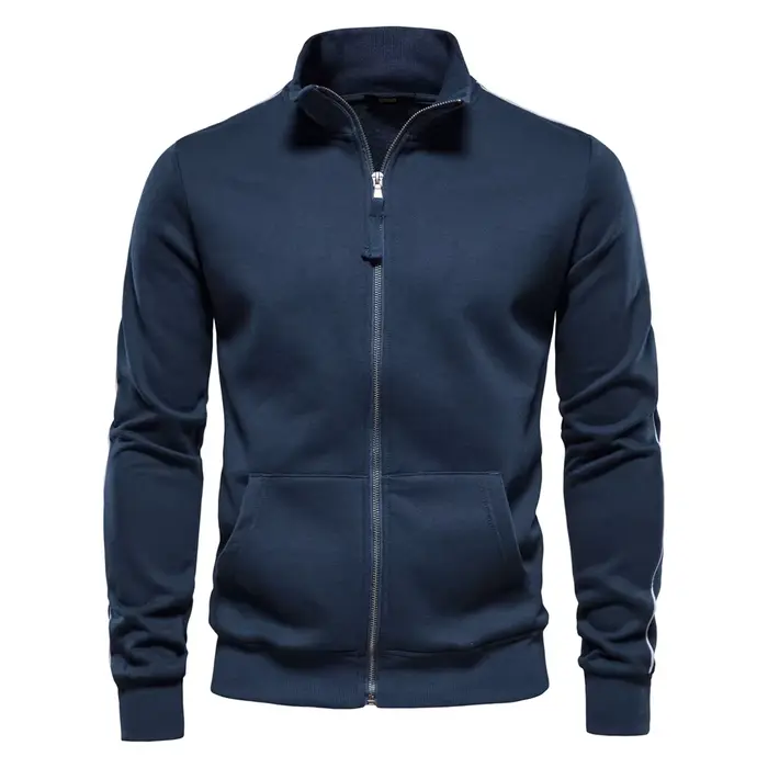 Sweat-shirt à manches longues pour hommes, mélange de coton, fermeture éclair solide, vêtements de s