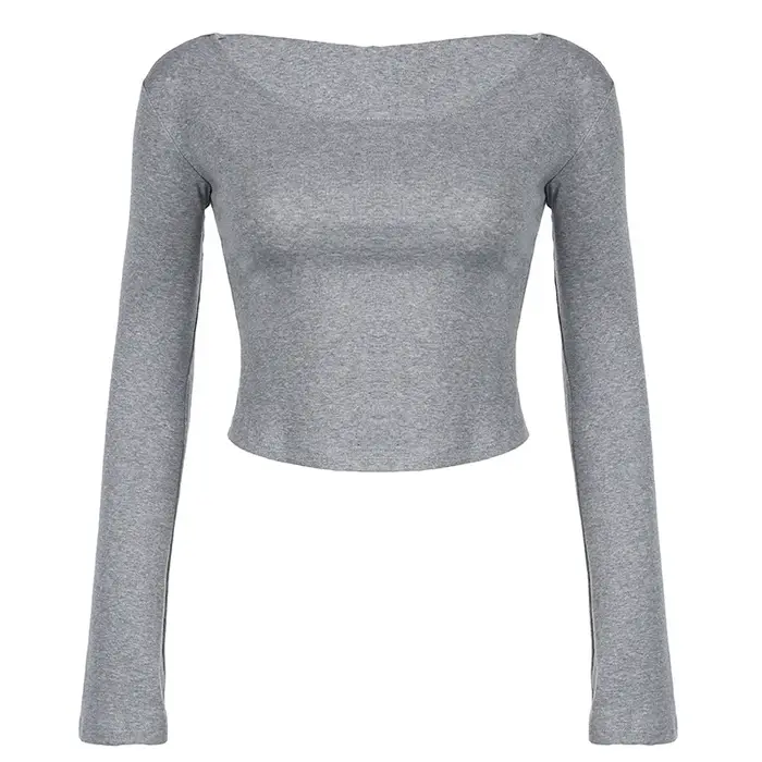 T-shirt Wasteland à capuche, épaules dénudées, Design Sense, personnalité, mode, nombril gris, manch