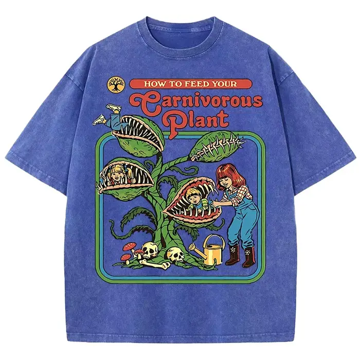 T-Shirts délavés à motif de plante pour hommes et femmes