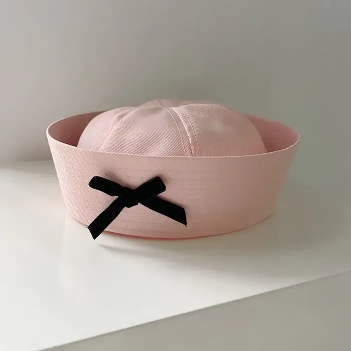 Béret marin en tissu style coréen avec nœud papillon et visière relevable, couleur marine, pour l'ét