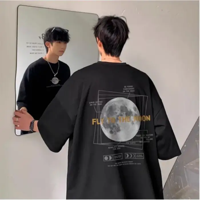 T-shirt à motif de lune, Style coréen, sensation paresseuse, 30kg à 120kg, haut basique quotidien, c