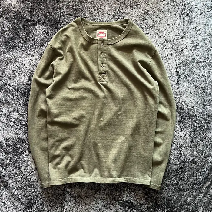 Henry chemise américaine Vintage poids lourd Amekaji lavé en détresse à manches longues coupe ample pur coton col