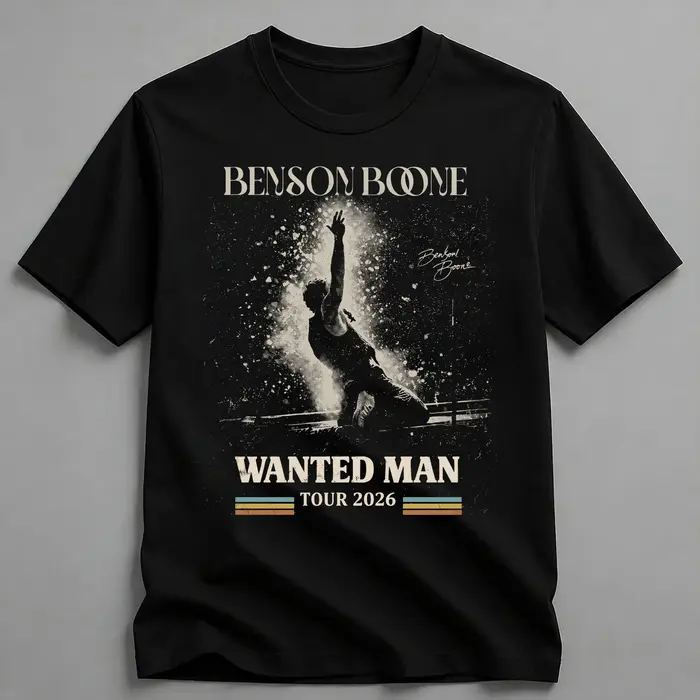 T-shirt graphique Benson Boone Wanted Man Tour 2026, coton unisexe surdimensionné à manches courtes,