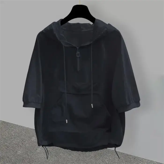 T-shirt à capuche à manches courtes pour homme, tendance, coupe ample, style workwear, avec empiècem