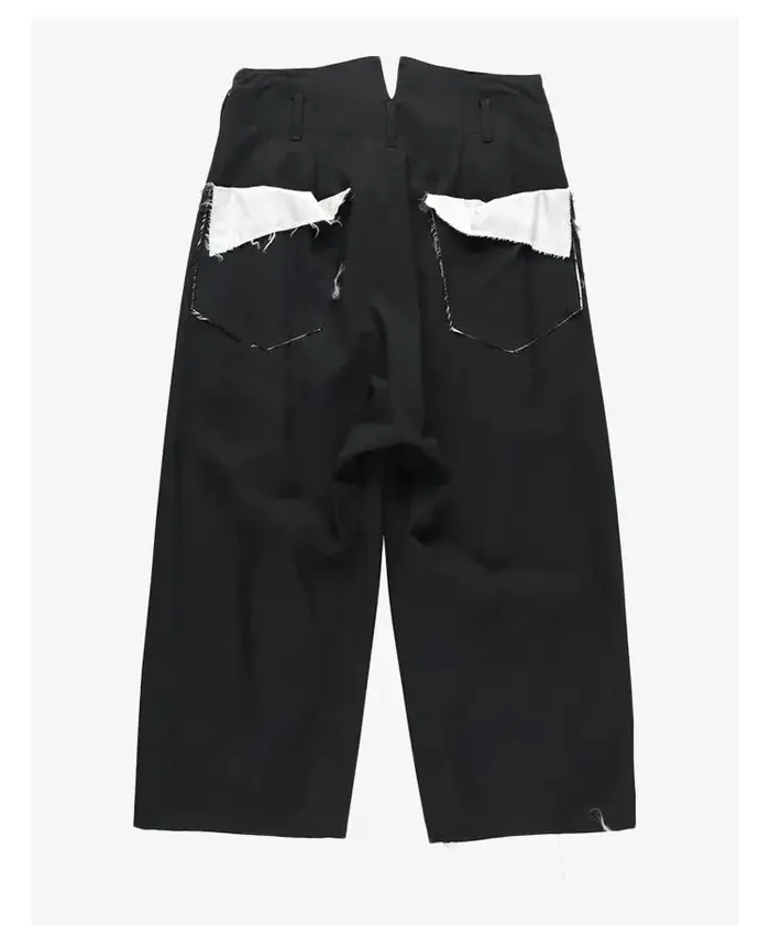 TOP- YAMAMOTO Pantalon court noir ample pour homme, style rétro japonais, style Yamamoto, bords effi
