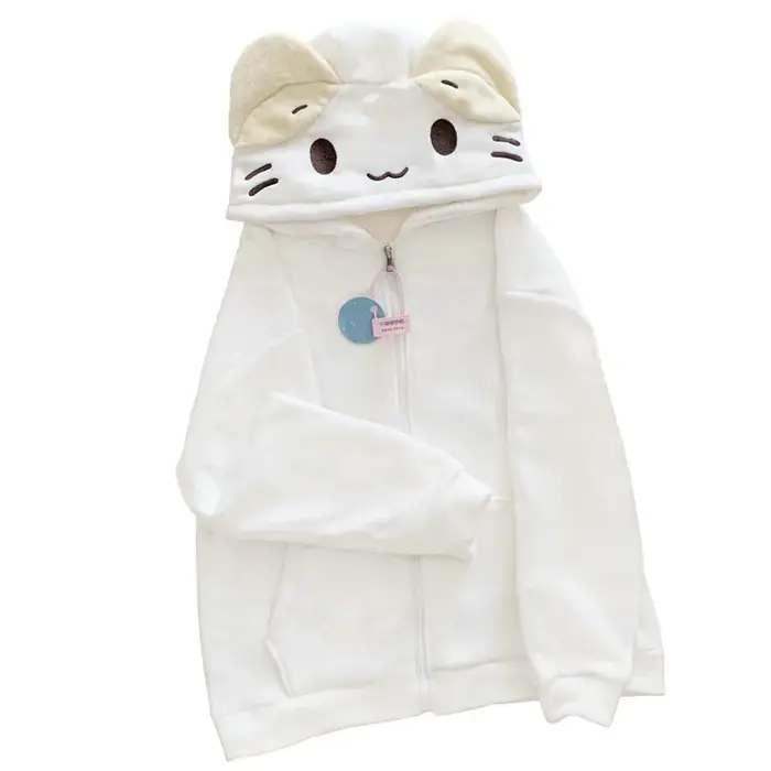 Masyumaro moelleux Fuwa Nyanko chat sweat à capuche zippé polaire vêtements d'extérieur hauts Anime 