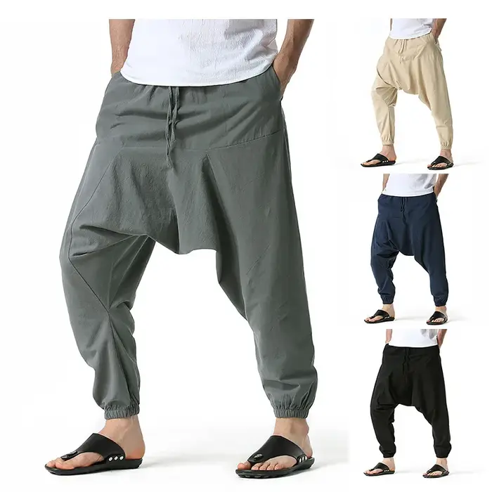 Ligne de coton Coton Lin Joggers Hommes Baggy Hippie Boho Gypsy Aladdin Cargo Homme Pantalon Yoga Sarouel Pantalon Cargo Homme 20210413-4