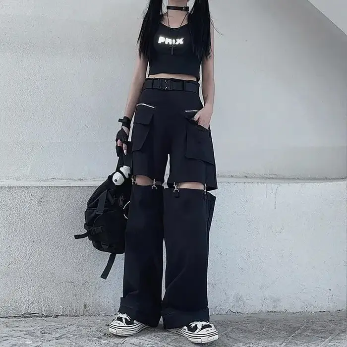 Nouveau 2025 Streetwear pantalon noir pour femmes mode taille haute détachable Streetweart Cargo pan