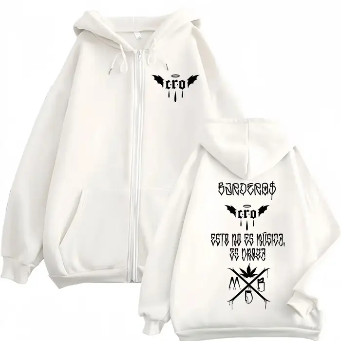 Rappeur C.R.O Double face imprimé sweat à capuche avec fermeture éclair mode Hip Hop sweat-shirts à manches longues hommes femmes vêtements décontracté pulls amples