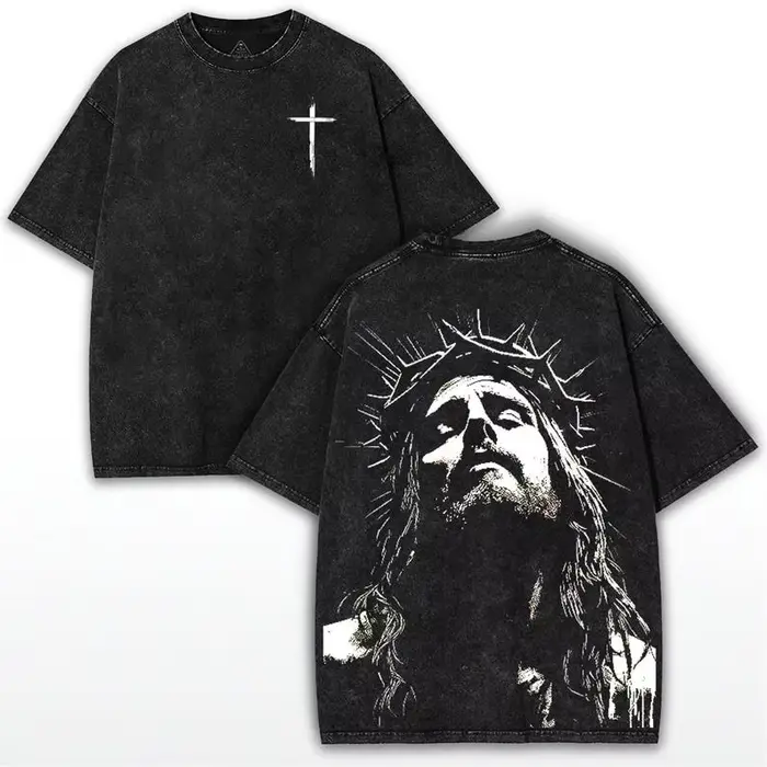 T-shirt Couronne d'épines : Imprimé Grunge Jésus - T-shirt streetwear Faithcore vintage de haute qua
