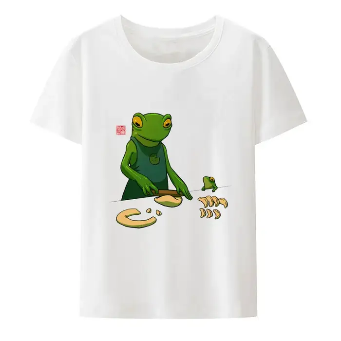Grenouille et ses Sprog faisant des boulettes imprimer t-shirt cadeau Kawaii vêtements pour femmes