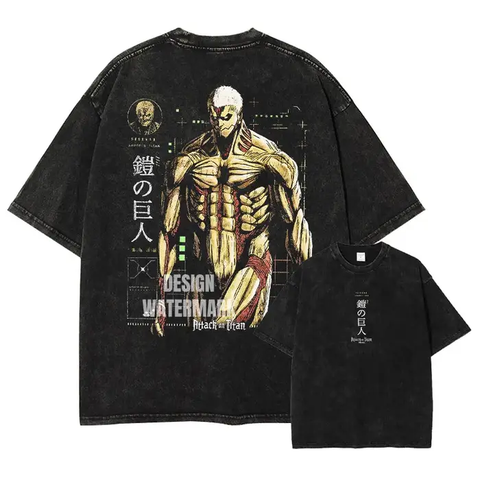 T-shirts Anime L'Attaque des Titans, effet délavé vintage, surdimensionnés, avec motifs Eren, Erwin,