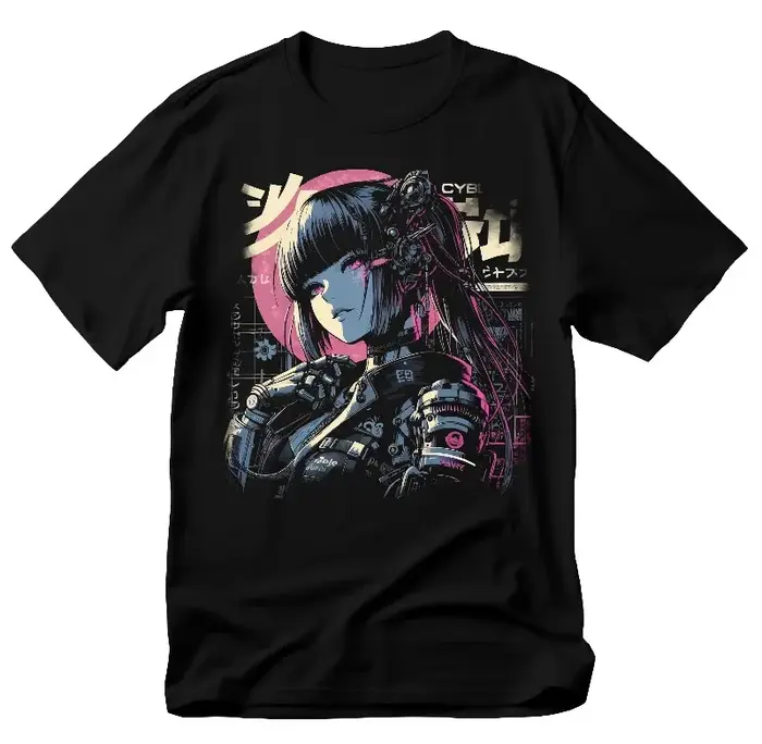 T-shirt Cyberpunk Anime Girl : T-shirt ample et respirant pour hommes et femmes, design robot futuri