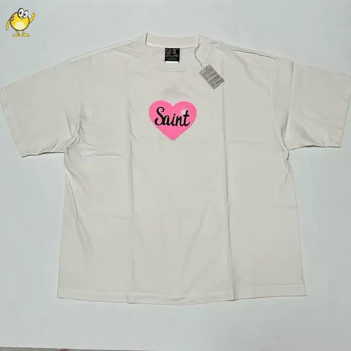 T-shirt unisexe délavé style streetwear imprimé Saint, de bonne qualité, coupe oversize, manches cou