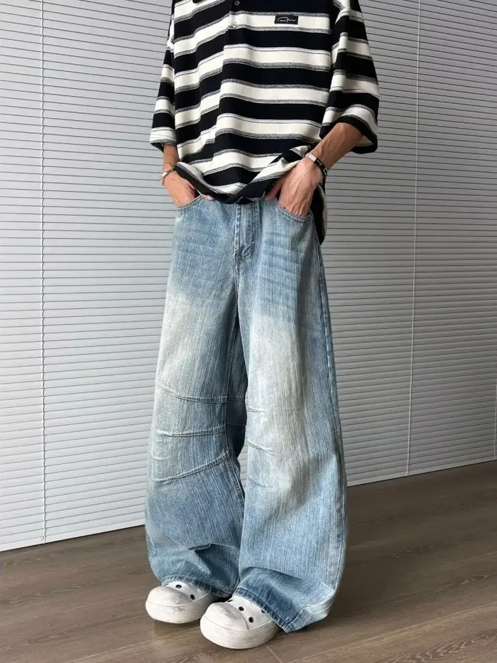 2025 Ropa Y2K mode lavé bleu Baggy plissé nouveau jean pantalon pour hommes 90S Vintage vêtements co